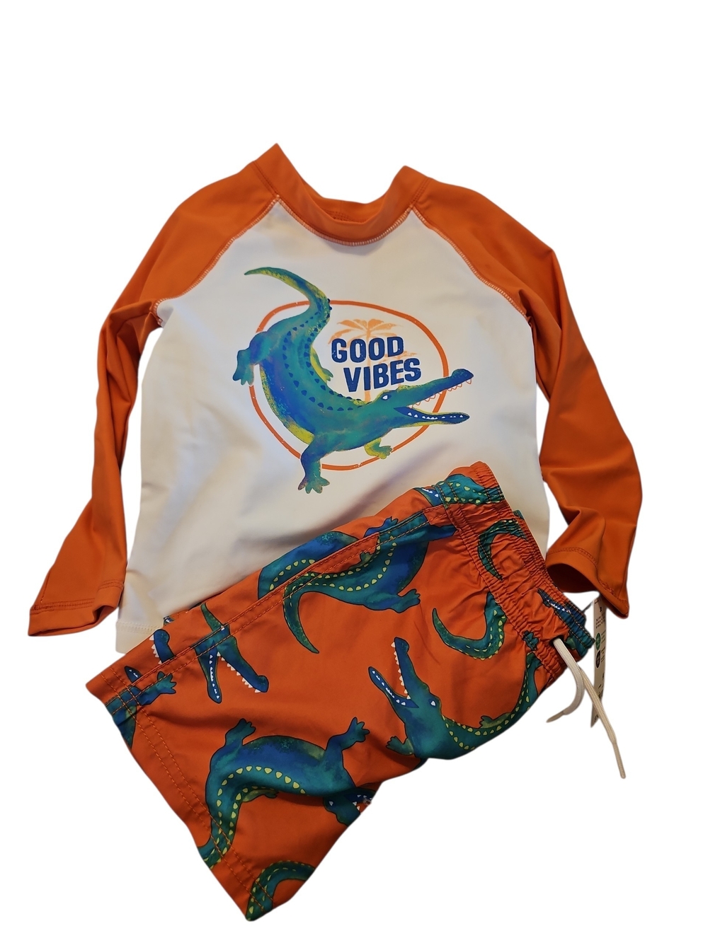 Kids Orange 'Good Vibes' Croc Rash Guard Set Carters Size 3t Nwt